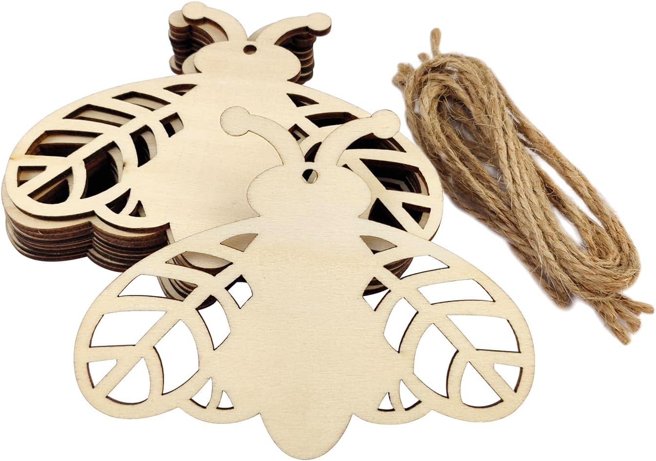 32 Pieces Wooden Bee Cutouts - Unfinished Bumble Bee Ornaments For DIY Crafts