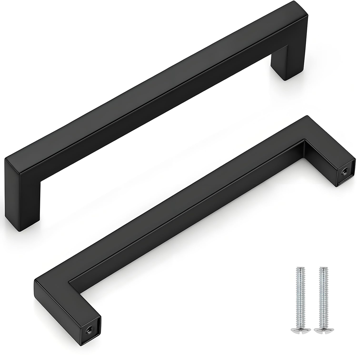 CCHONGCC Kitchen Cupboard Handles Stainless Steel Cabinet Pulls Kitchen Door Handles Brushed Cabinet Handles Wardrobe Drawer Handles (2, Black, Hole Centre 160mm)