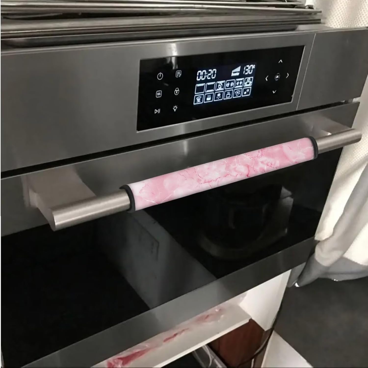 6 PCS Fridge Oven Door Handle Covers Washable Microwave Dishwasher Door Cloth Protector Anti Slip Water-Resistant Easy Installation Keep Off Smudges, Fingerprint, Stain, Pink Marble