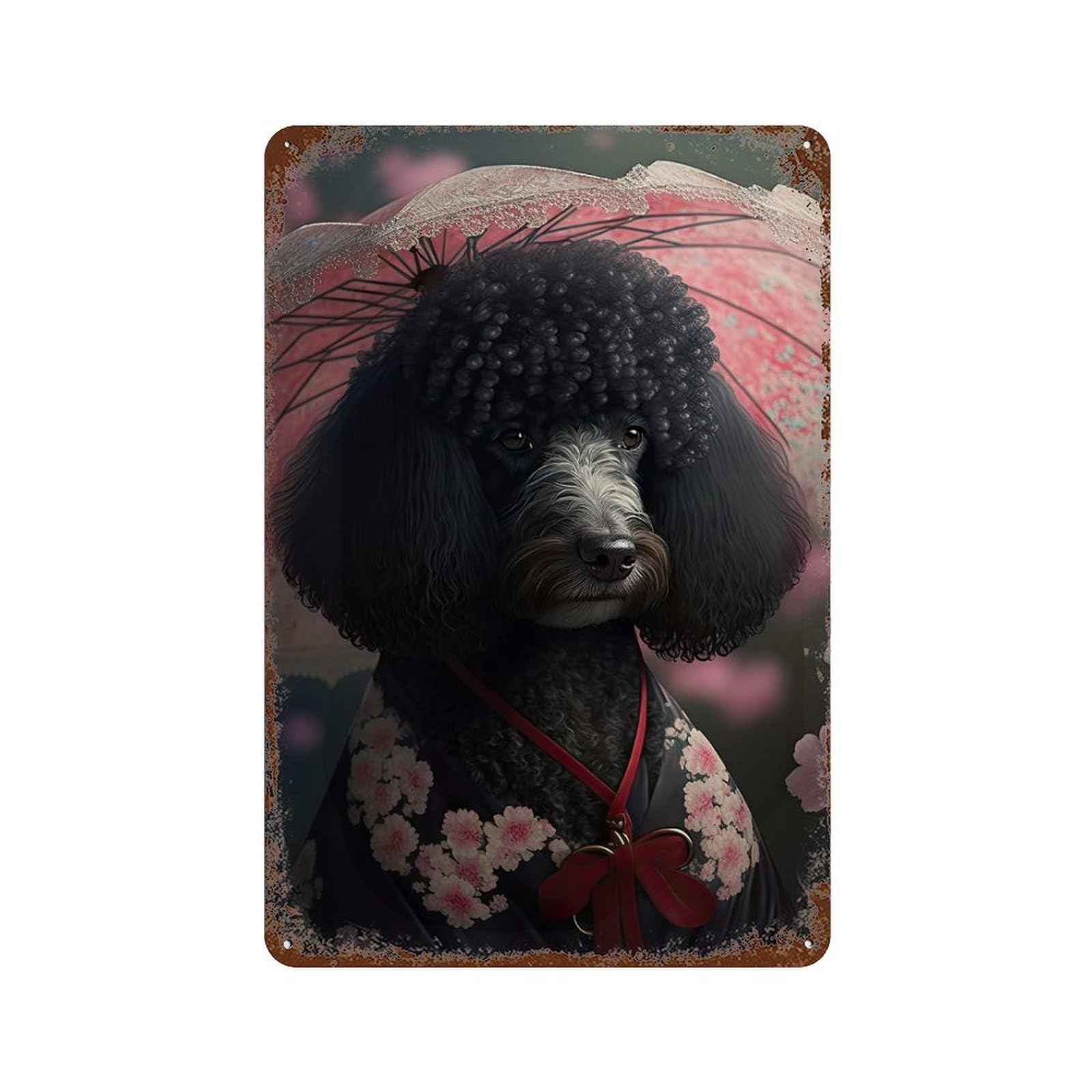 Black Poodle Kimono Weathered Tin Sign 11.8"x7.9", Ideal for Basement, Hobby Room And Garage Decor