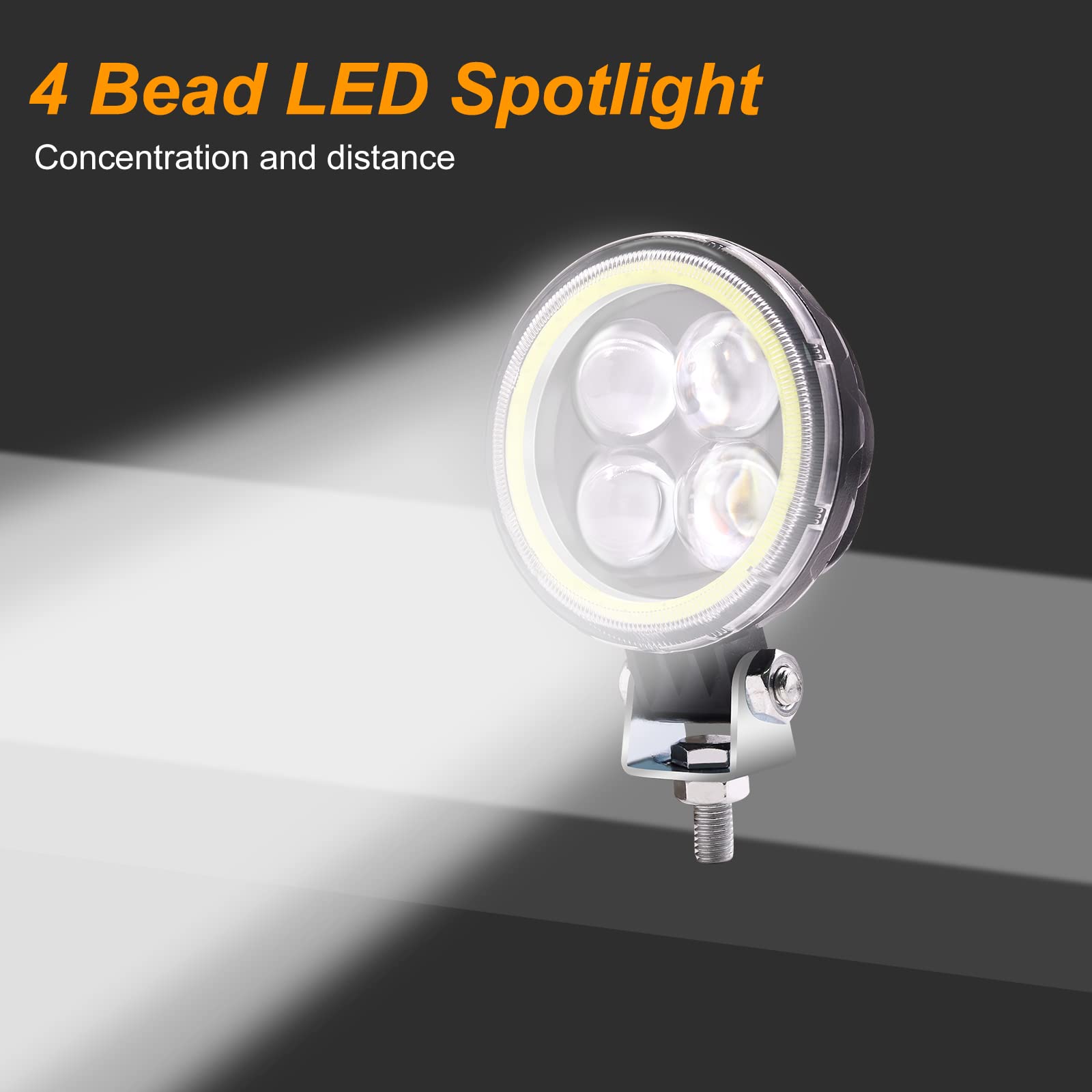 Biqing 1 Paire 12W Feux Additionnels Moto,Ronde 3Inch Phare LED Moto Avant 12V 24V Phares Supplémentaires pour Moto Feux de Jour de Moto DRL Avec Blanc Angel Eye
