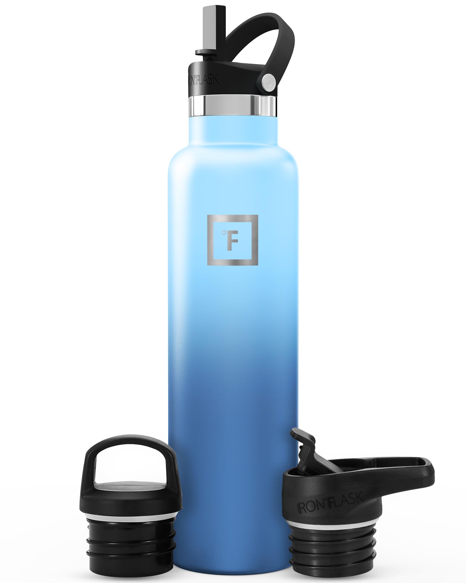 Narrow Mouth Sports Water Bottle - 24 oz, 3 Lids (Straw Lid), Vacuum Insulated Stainless Steel, Hot Cold, Modern Double Walled, Simple Thermo Mug, Standard Hydro Metal Canteen (Waves)