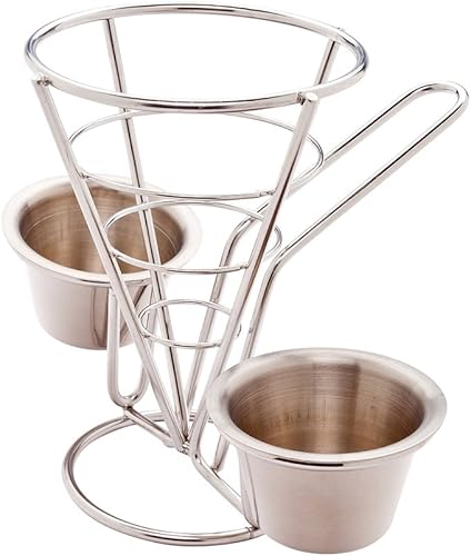 Miniatura 10 de Restaurantware Soporte para papas fritas de 2.5 x 5 pulgadas, 1 con soporte para salsas, espiral, resistente a los arañazos, soporte de cono de