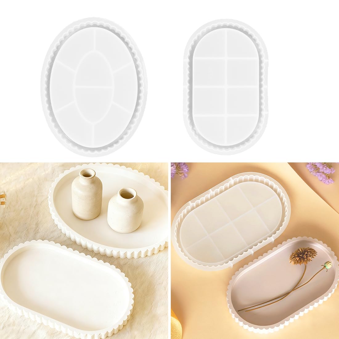 2 Stück Silikonform Tablett,DIY Silikonformen Gießformen Tablett mit Spitze,Oval Silikonform Teller,Untersetzer,Aufbewahrung Tablett Beton Gipsform Handwerk