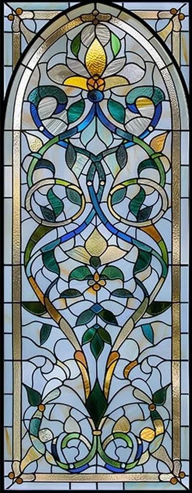 Retro Glass Film, American Colored Glass Film, Window Sticker Stained Glass Window FilM Static Cling Frosted/Etched