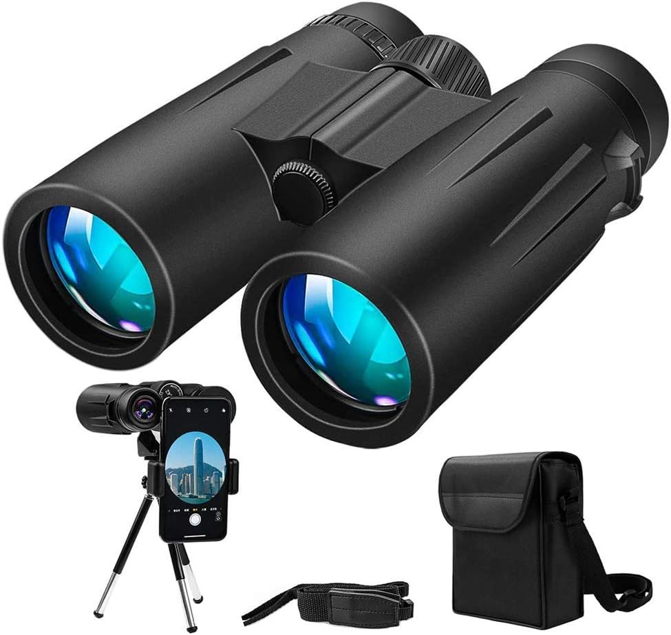 Binoculars, 12x42 Binoculars for adults, Binoculars for bird watching, Compact binoculars with Tripod, Smartphone Adapter for Bird Watching, Hiking, Traveling, Hunting and Sports