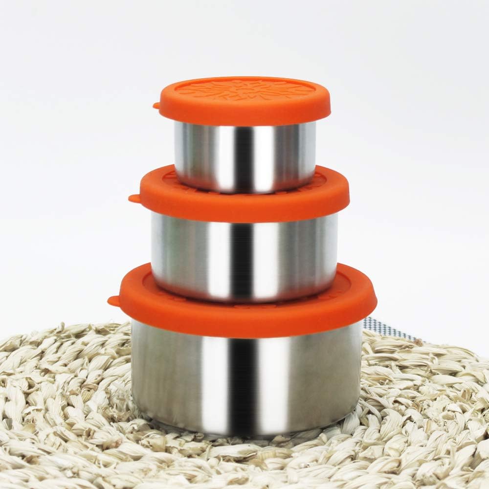 Timiuu Stainless Steel Food Containers with Leakproof Silicone Lids | Kids' school Lunch Containers | Food Storage | 3.4 OZ, 7.5 OZ, 13.5 OZ, Set of 3 | Food-grade Silicone, BPA Free