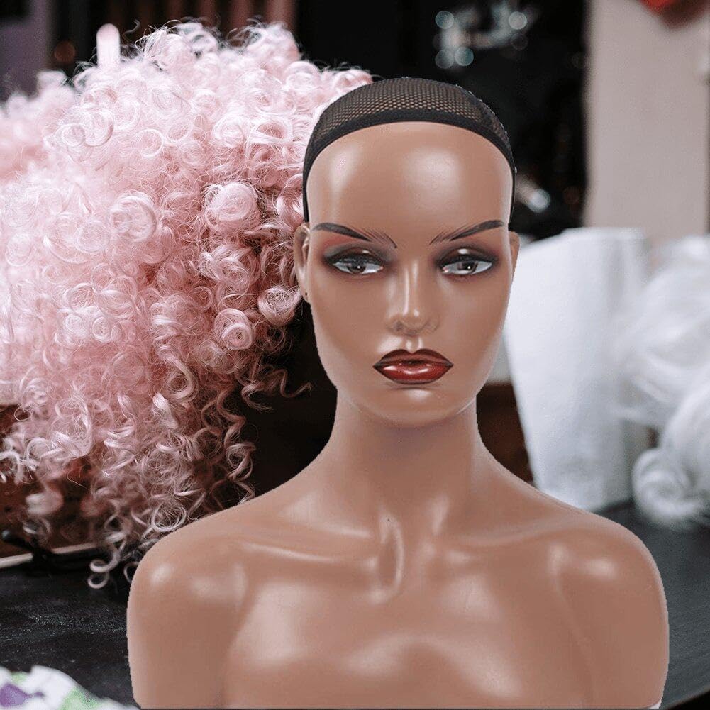 Weiblicher Realistischer Mannequin-Kopf Schultern, Afrikanisches Perücken-Display-Modell, Dunkelbraun, Beige Farben, Kopf Für Hut, Brille