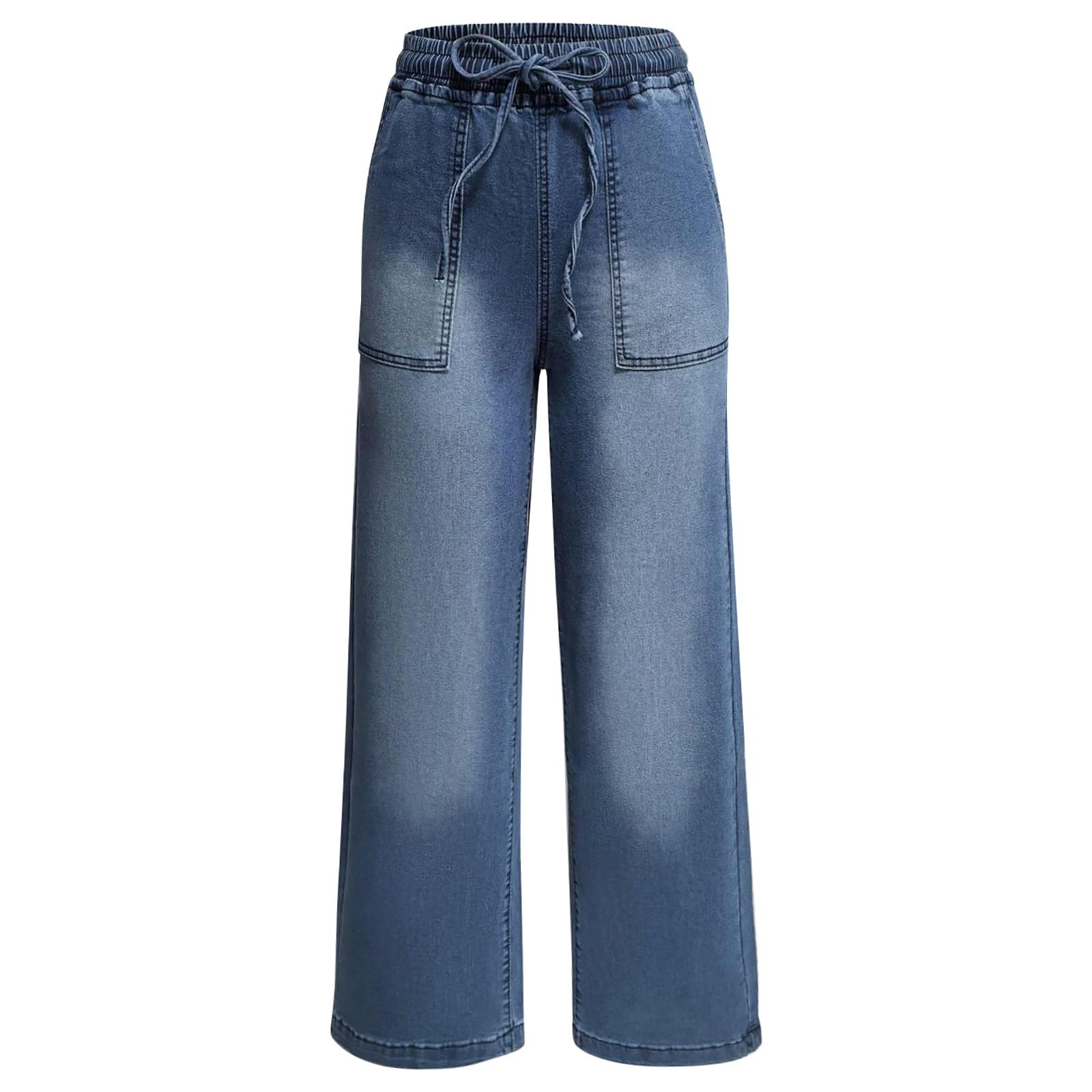 Jeans Donna Curvy Taglie Forti Jeans Baggy Gamba Larga Larghi Pantaloni Denim Vita Alta Leggeri Curvy Moda Pantaloni Elasticizzati Casual con Tasche Taglie Forti Pants Comodi Wide Leg Push Up