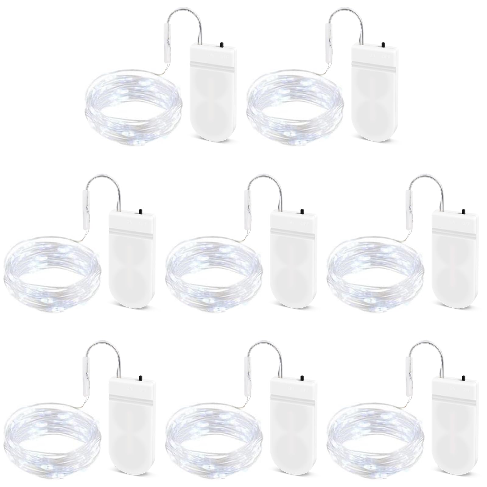 BROTOU LED String Lights, 3M 30 LED Battery Operated Copper Wire Fairy Lights for DIY Parties of Birthday, Wedding, Halloween, Christmas, in/Outdoor Decoration (Cold White, 8 Pack)