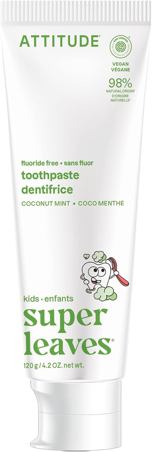 Attitude Kids Fluoride-Free Toothpaste, EWG Verified, Plant- and Mineral-Based Ingredients, Vegan, Sugar-Free, Mango, 4.2 Oz