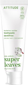 Attitude Fluoride-Free Toothpaste, Plant- and Mineral-Based Ingredients, Vegan, Cruelty-Free and Sugar-Free, Coconut and Mint, EWG Verified, 4.2 Oz