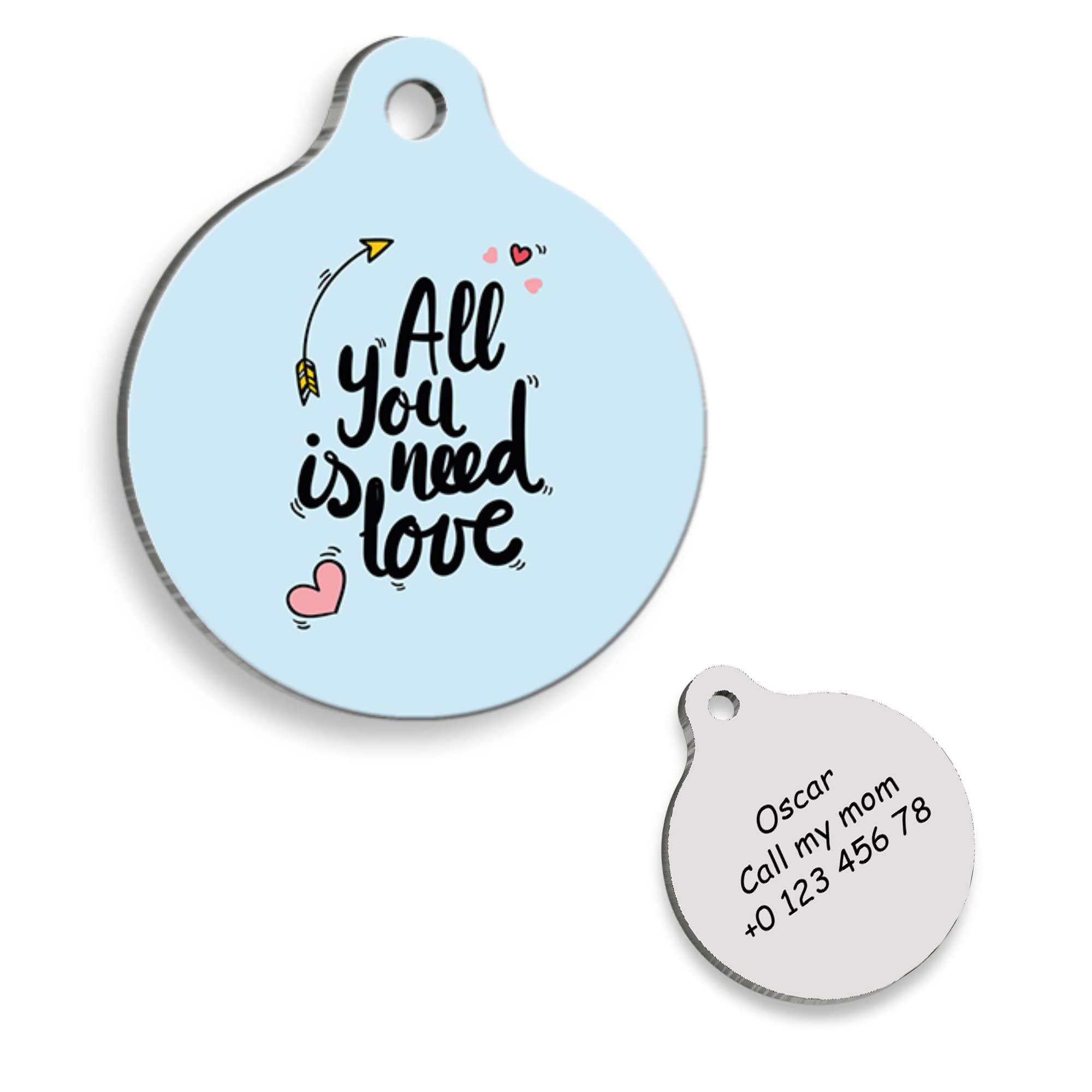 All you need is Love Personalized Dog Tag - Custom Name Tag - ID Tag for Dog & Cat - Customized Pet Tags - Dog & Cat Name id Tag - Dog Name Tag - Engraved Dog Tag