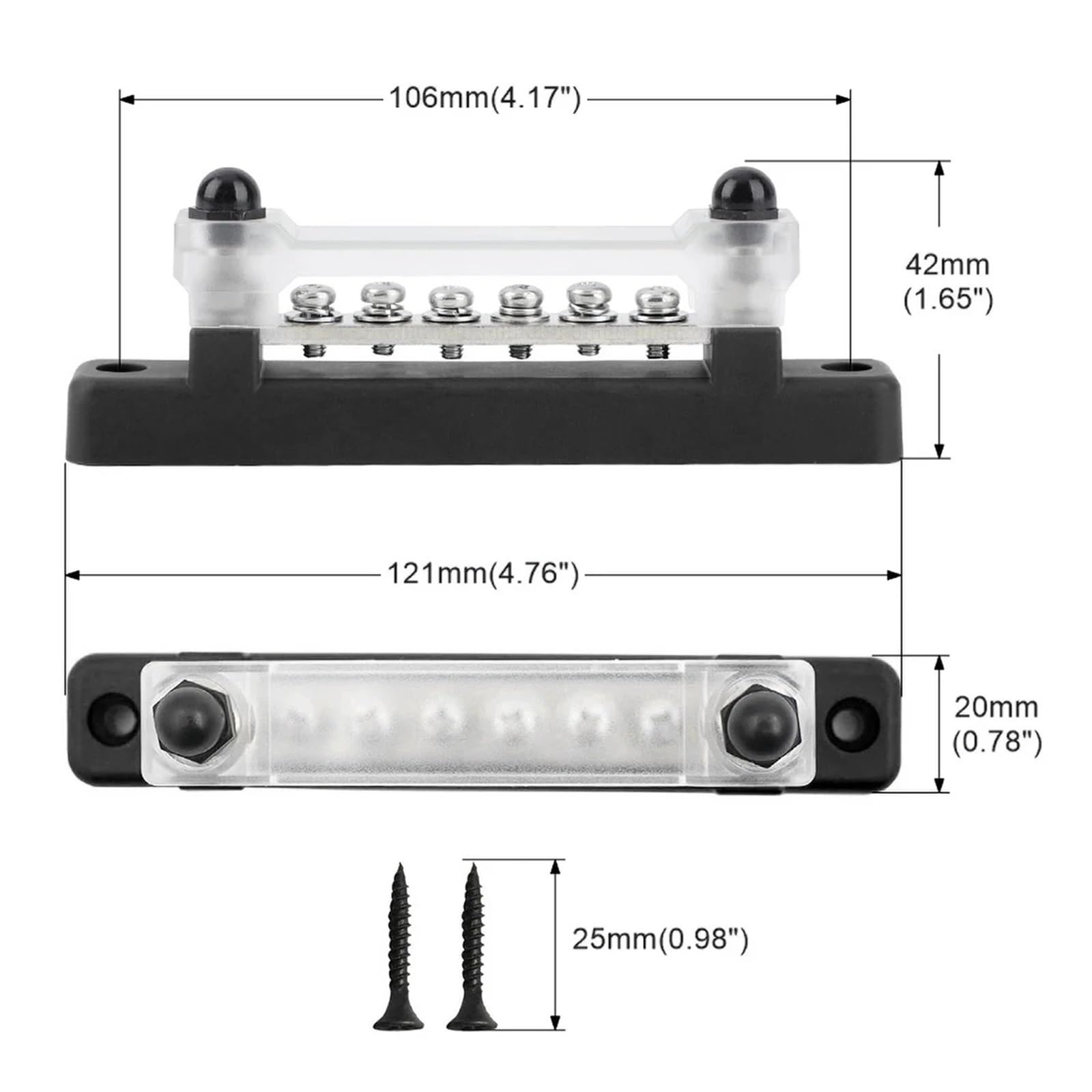 Bloque de distribución energía 6 vías, barra colectora, bloque terminales coche, negativa, 300V CA/48V CC 130A CA/150A for caravana, camión, barco para Coches, RV, Barcos(Black)