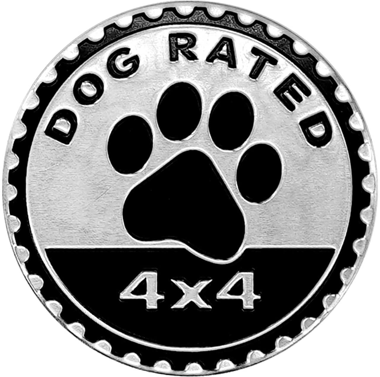 Dogs Badge Rated Car Emblem, 4 x 4 Metal Automotive Badge