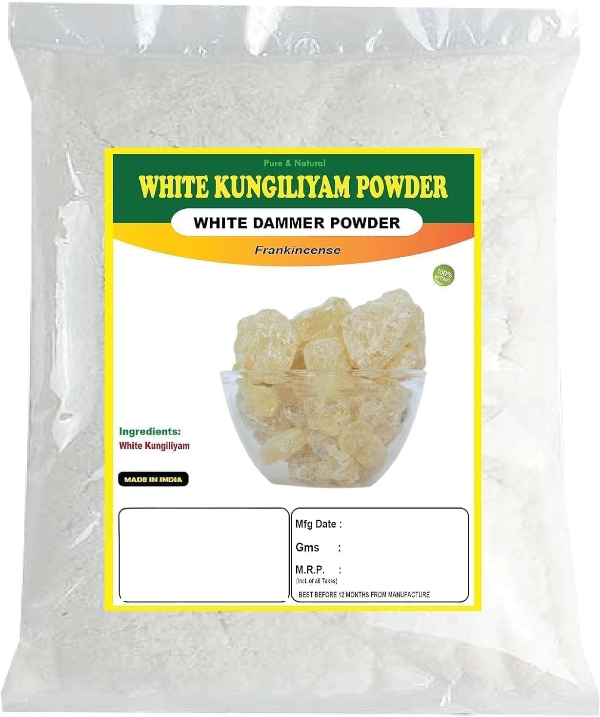 Kungiliyam Powder 100g | Frankincense | Khada Dhoop | White Kungiliyam | Venguliyam | White Dammer | Vellai Kungiliyam
