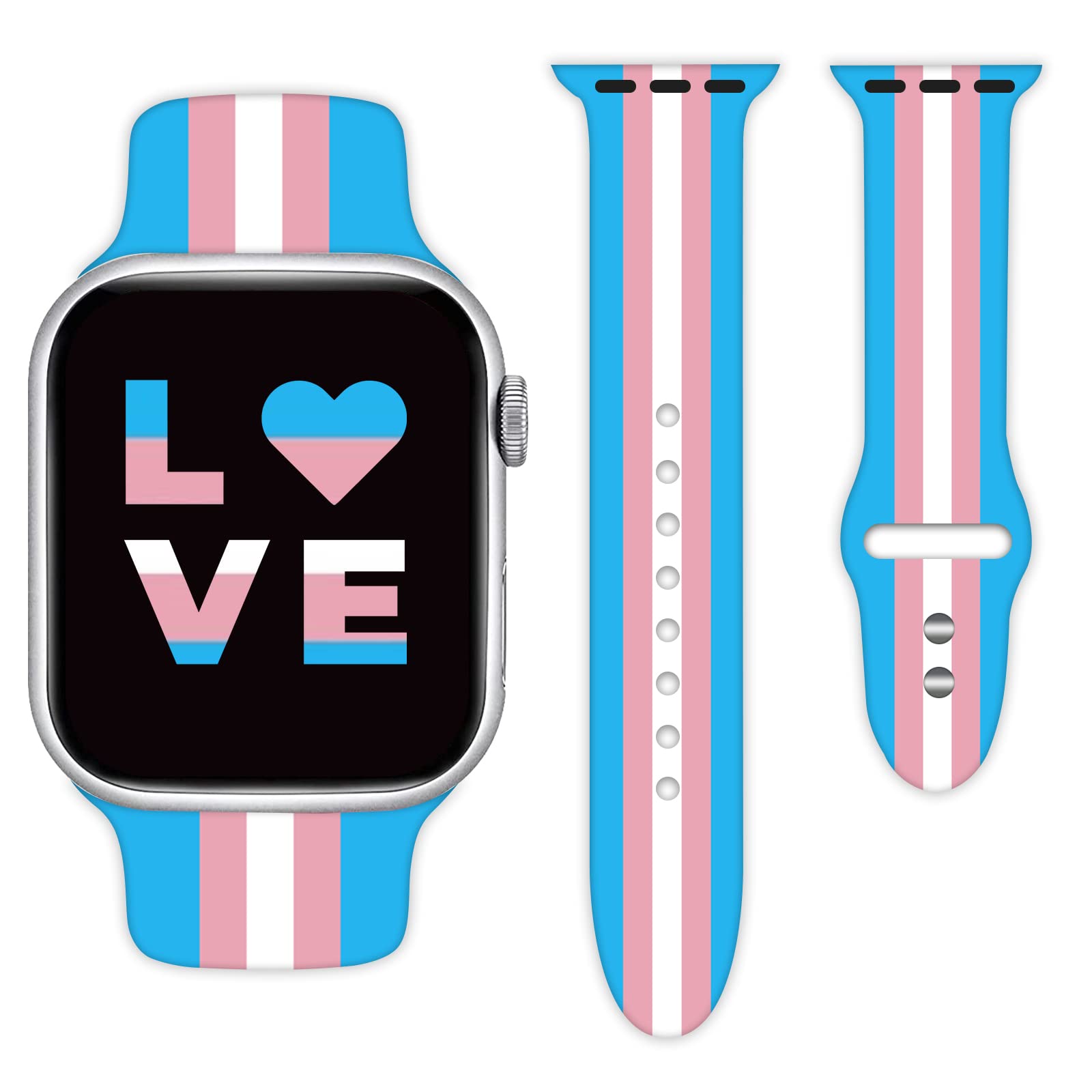Transgender Pride Flag Watch Band Compatible with Apple Watch 38mm 40mm 41mm 42mm 44mm 45mm for Women Men Gifts Sport Silicone Wristbands Strap for IWatch Series 7 6 5 4 3 2 1(42mm/44mm) …