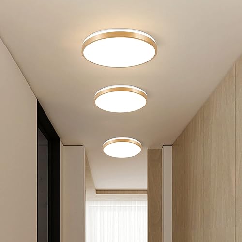 Miniatura 9 de HOREVO Lámpara de techo de baño, lámpara LED dorada de montaje empotrado con altavoz Bluetooth, luz de techo de níquel cepillado de 24 W de diámetro