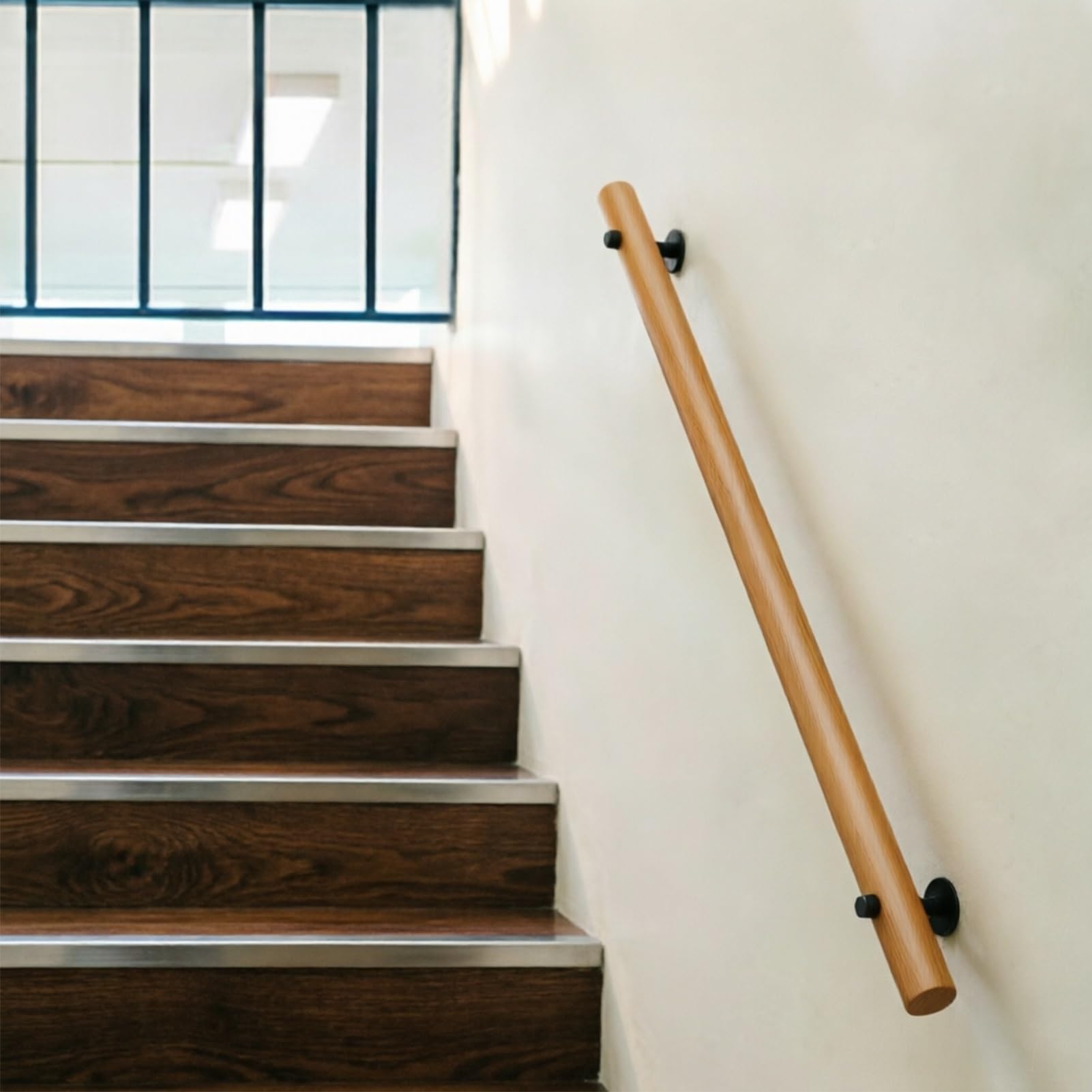 Solid Wood Stair Handrail for Indoor Stairs, Sturdy Wall Mounted Non-Slip Safety Banister, Outdoors Stair Railings(9.2ft/280cm)