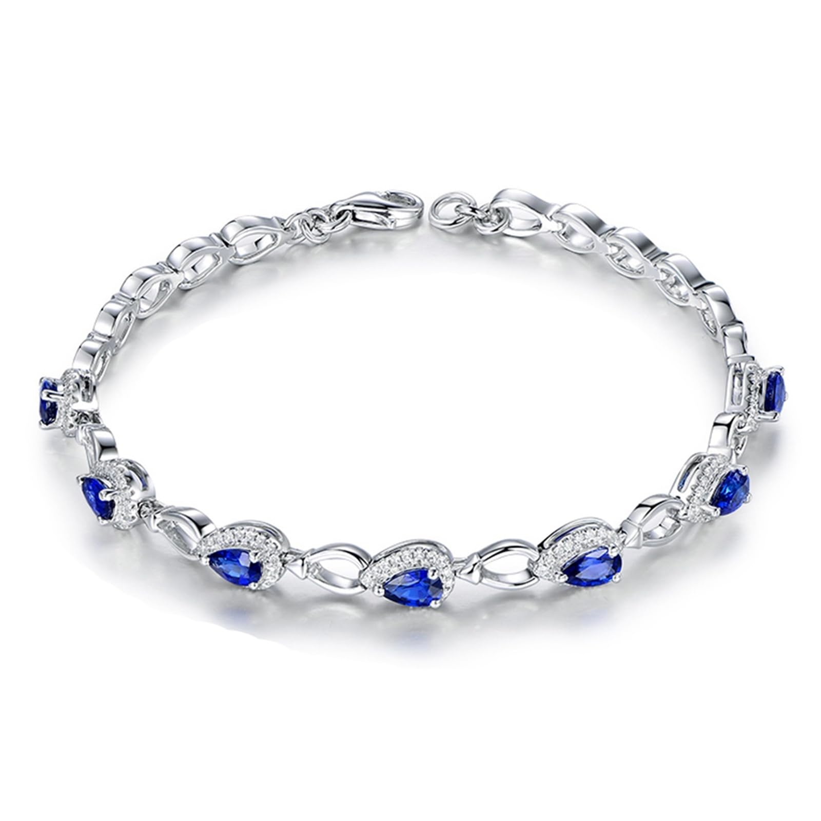 Bracciale Oro Bianco Donna 750/585/375 Vero, Bracciale con Zaffiro Sintetico 1.83ct 16-20 cm con Moissanite, Braccialetto Sposa Matrimonio