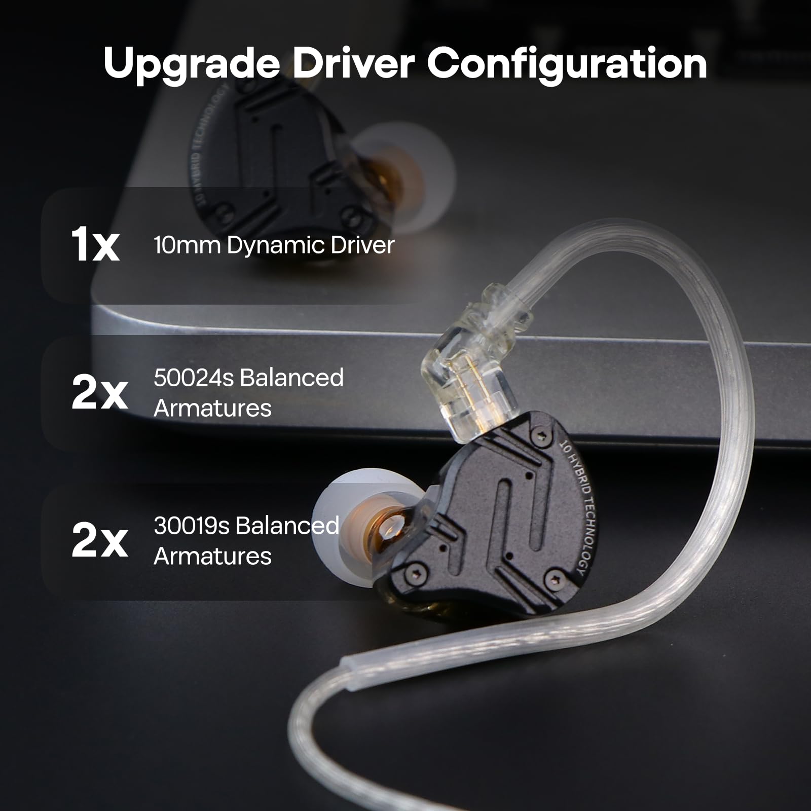 LINSOUL KZ ZS10 PRO X Upgraded 1DD+4BA Hybrid Treiber HiFi in Ear Kopfhörer IEM mit Alloy Faceplace Abnehmbares versenktes 2Pin Kabel für Audiophile Musiker DJ Bühne（Mit Mikrofon）