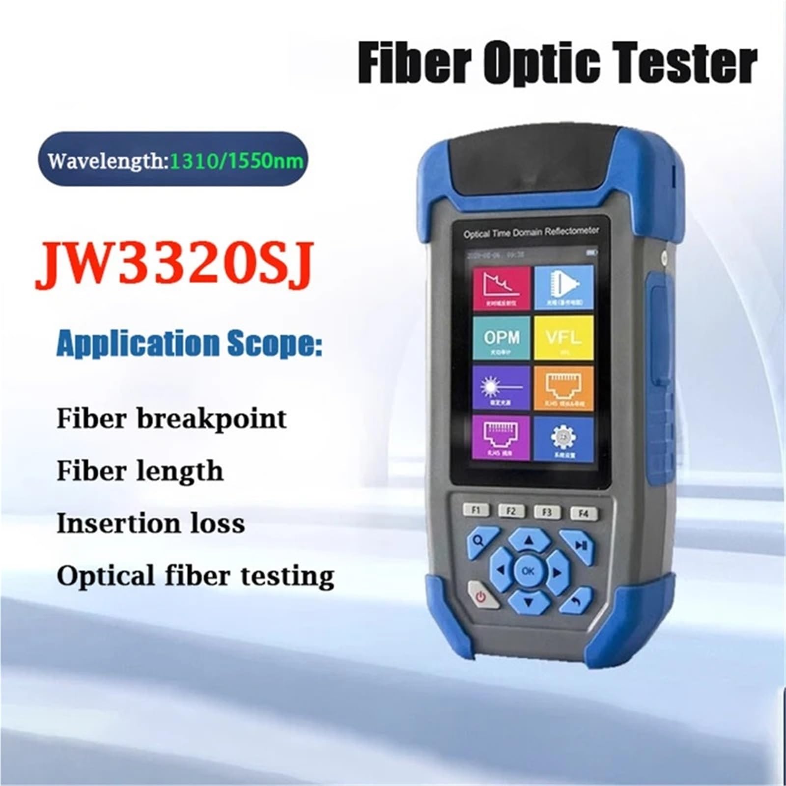 Reflektometr światłowodowy JW3320SJ OTDR 1310/1550 nm z mapą zdarzeń VFL OLS OPM 22/24 dB do testera 60 km