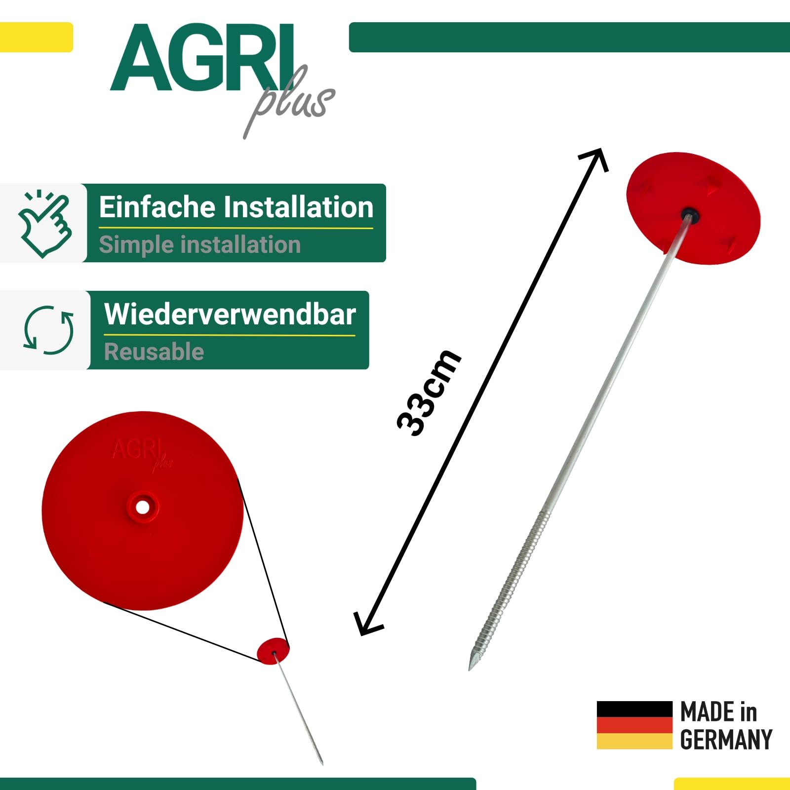 AGRI plus Vliesnägel 33cm I 12 Stück I Hochwertige Metall-Nägel aus verzinktem Stahl I Ideal zur Befestigung von Strohvlies & Heuvlies I wiederverwendbar, UV- & witterungsbeständig