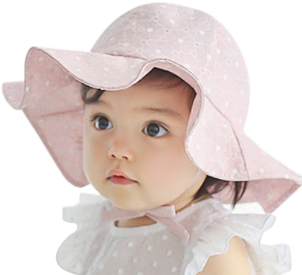iHomey Baby Toddler Girls Large Brim Sun Hat with Chin Strap Cotton UPF 50+ Sun Protection Bucket Hat Fisherman's Hat for Baby Girls 6-42 Months