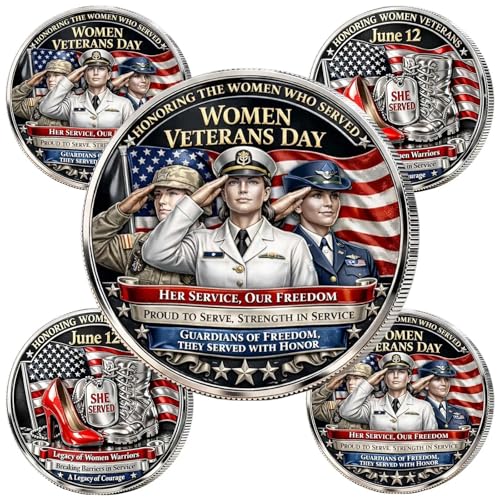 JXGTGLLZLY Women Veterans Day Commemorative Coin, Veteran Challenge Coin Honoring Women Who Served Service, Sacrifice, and Courage Collectible (5Pcs)