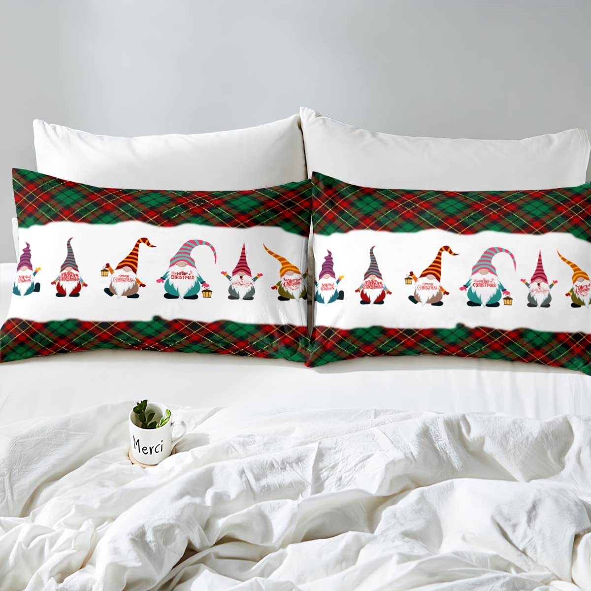 Set Copripiumino Natalizio 3 Pezzi In Microfibra – Tema Gnomi, Reversibile Per Letto Matrimoniale 200x200