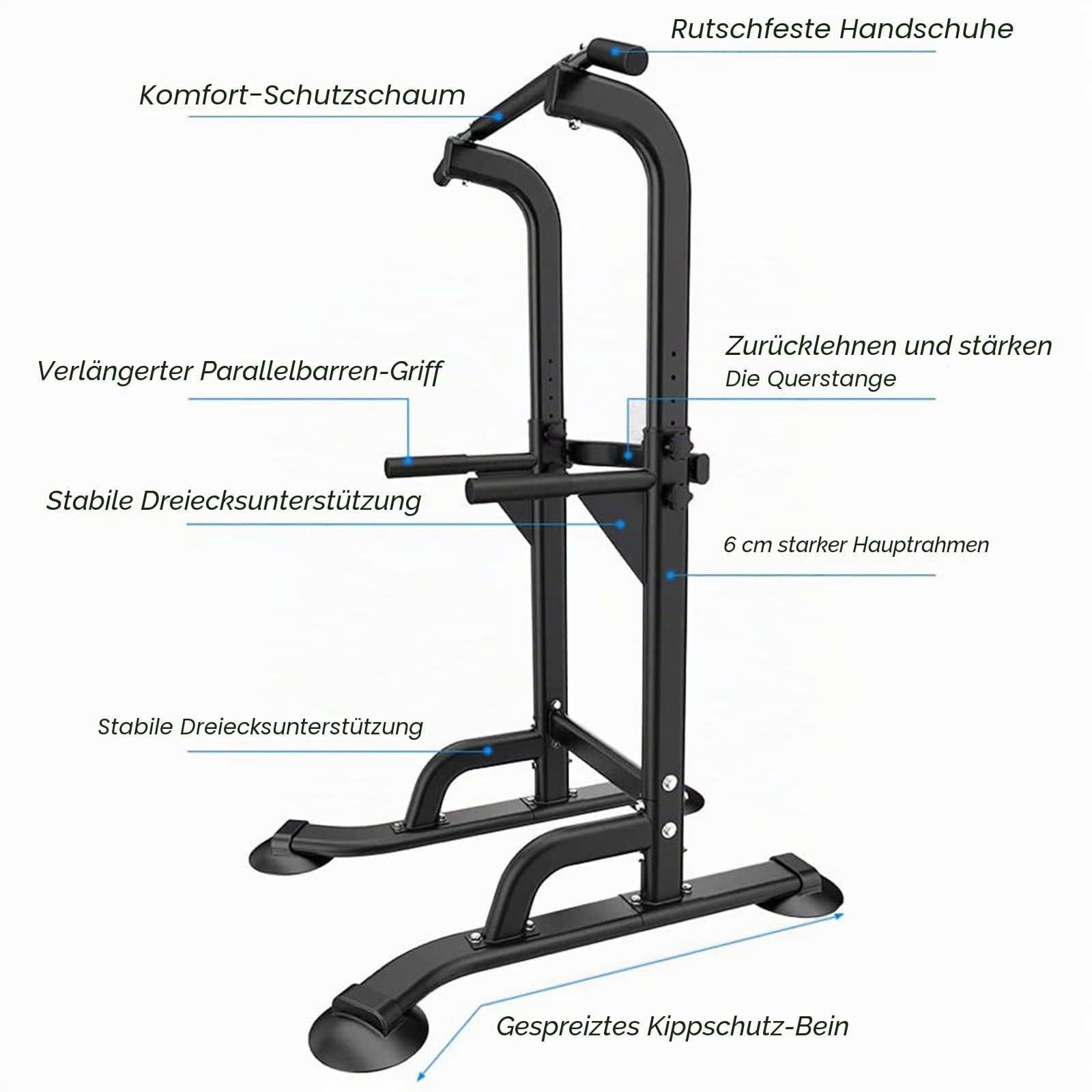 sogesfurniture Power Tower, Dip Station, multifunktionale Kraftstation Kraftturm Trainingsgerät mit Klimmzugstange, höhenverstellbar von 165-210cm