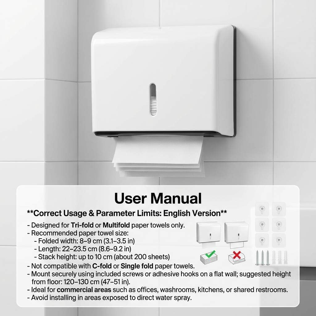 QWORK Wall Mount Paper Towel Dispenser 2 Pack – Tri-Fold Holder with Lock for Bathroom, Kitchen & Office