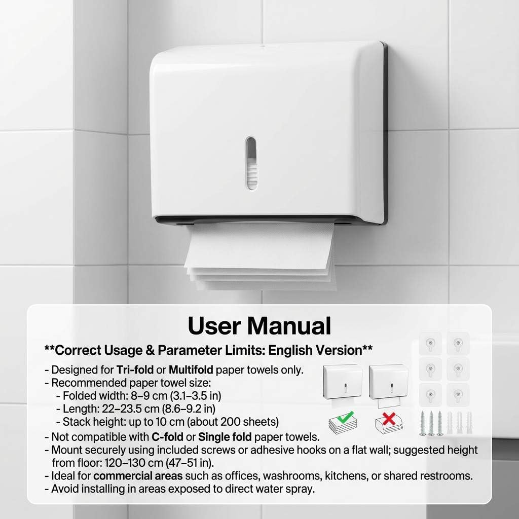 QWORK Dispenser di asciugamani di carta da parete, confezione da 2 dispenser di asciugamani multipiega, dispenser commerciale di asciugamani per bagno, cucina, ufficio, bianco