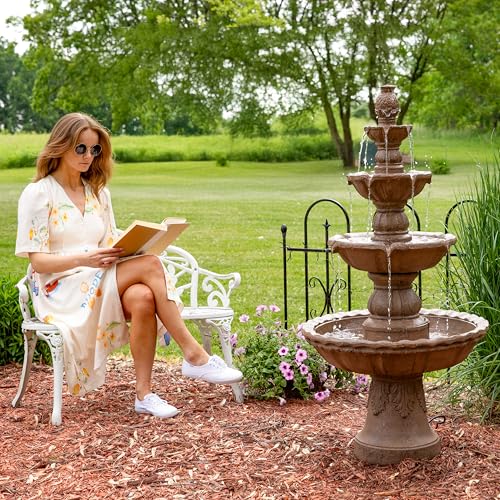 Sunnydaze Pineapple 52-Inch 4-Tier Outdoor Water Fountain - Tall Outdoor Fountain for Garden, Patio or Yard - Earth
