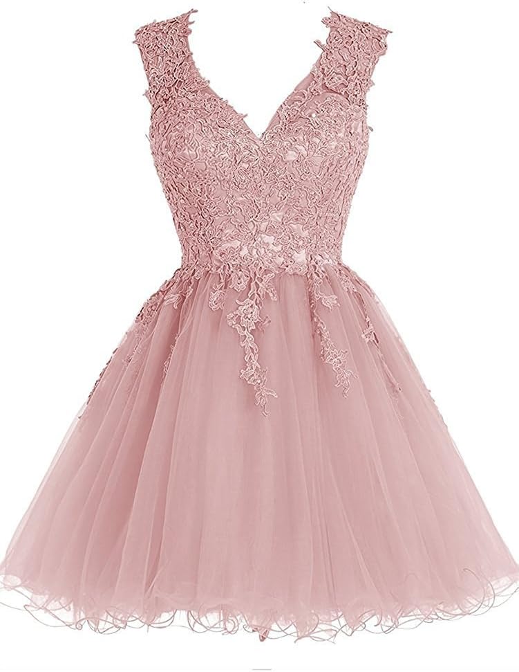 Homecoming Dresses Short Cocktail Dresses Lace Homecoming Dresses Tulle V Neck Prom Dress Appliques