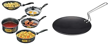 Hawkins Futura Non-Stick Cookware, 7-Pieces, Black & Futura Hard Anodised Tawa, 26Cm, Black