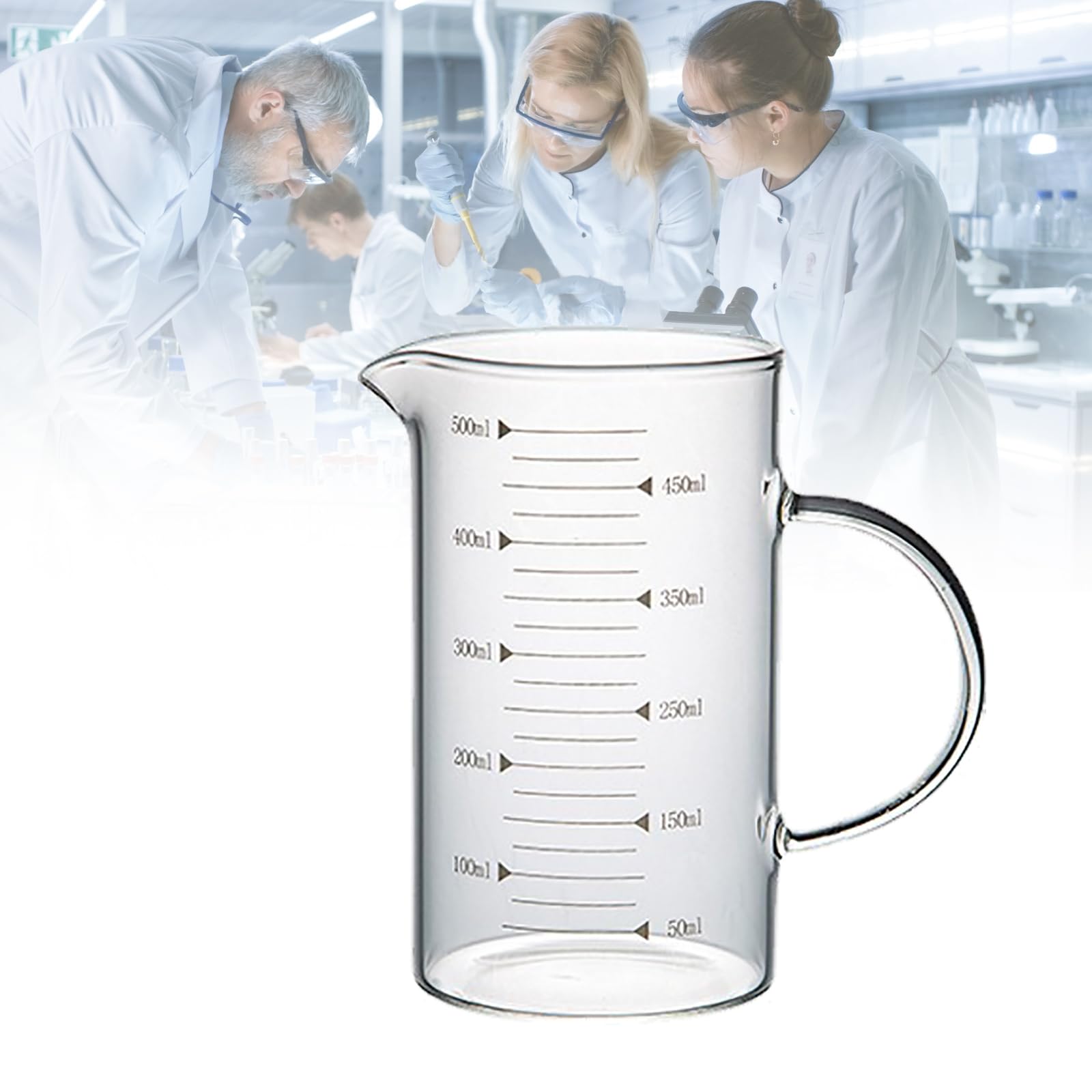 Becherglas mit niedriger Form, Laborbecherglas mit Griff, multifunktionaler Messbecher, schimmel- und feuchtigkeitsbeständig, für Flüssigkeiten im Küchenlabor (1000 ml)