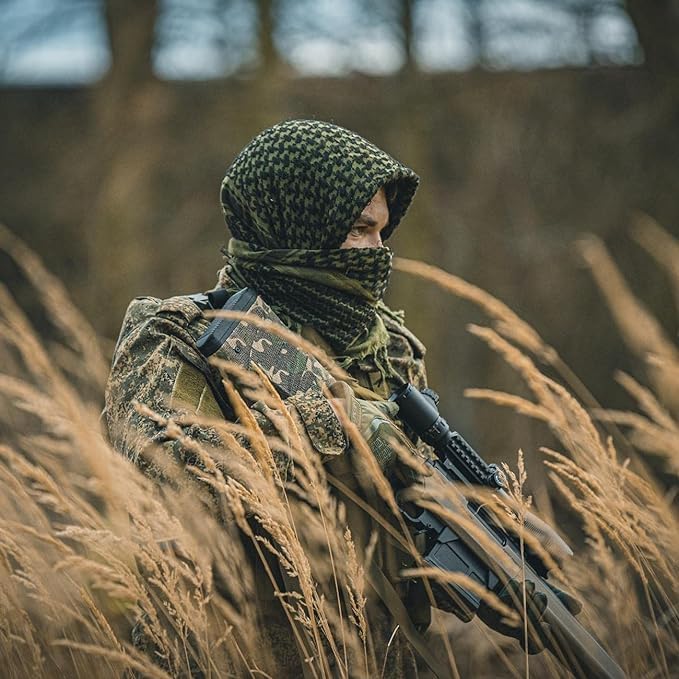 Image of M MCGUIRE GEAR Shemagh Tactical Scarf, Middle Eastern Desert Hood, Bandana, Keffiyeh, Military Style, 100% Cotton, 42 inch x 42 inch