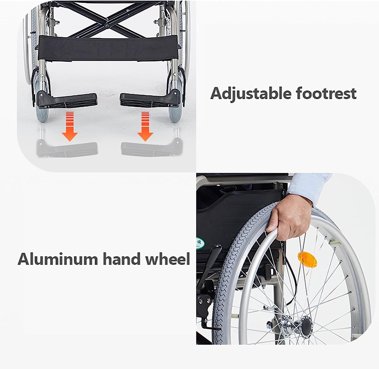 Sillas De Ruedas Silla De Ruedas Manual Plegable De Aleación De Aluminio Sillas De Ruedas De Transporte con Frenos De Mano Y Reposapiés Ajustable Soporte 220 Libras Ligero