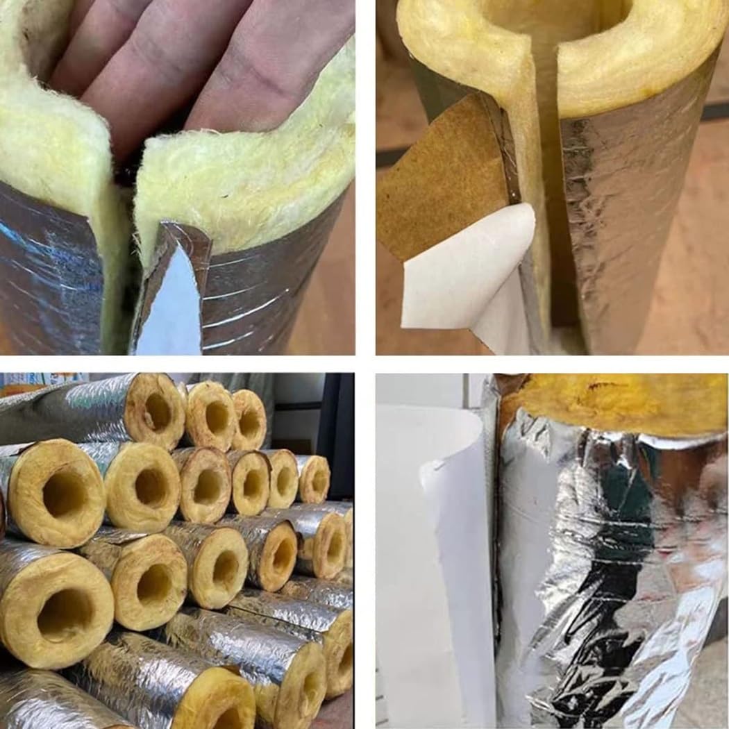 Aislamiento De Tuberías De Estufa, Tubo De Lana De Roca Con Aluminio, Aislamiento Térmico, Prevención De Incendios, Coquilla Aislante De Lana De Fibra De Vidrio(ID114.0mmxT50.0mmxL1.0m)
