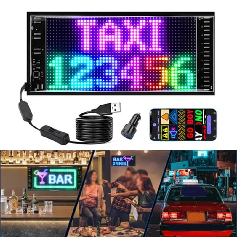 Panneau LED à défilement, panneau couleur RVB flexible, affichage LED programmable, motif de texte personnalisé, pour voiture, bar, fête, festival (20 x 64 (102 x 348 mm)