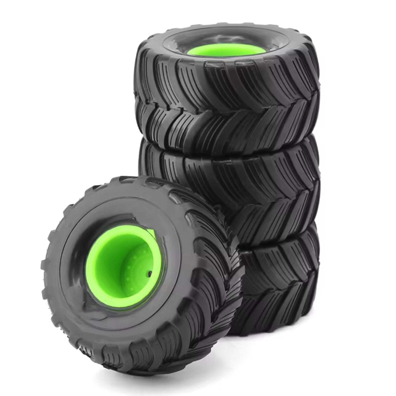 RC Car Tires Rims Set For 1/16 1/12 1/14 1/10 4PCS Hard Plastic Wheels Rims 12mm Hex Rubber For Buggy Off Road Tyres OD 100mm Truck RC Car(Green)