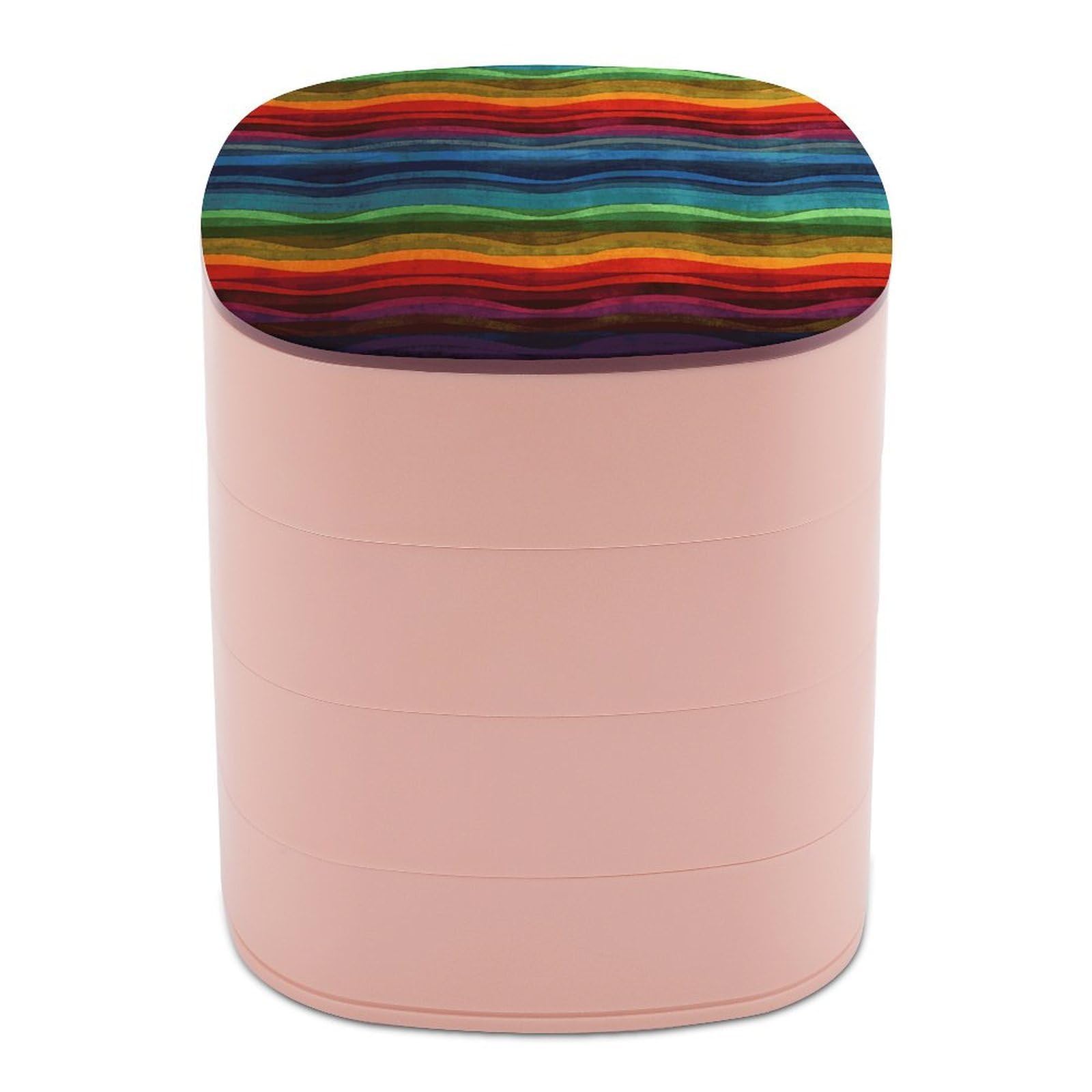 FekiLoot Rainbow Jewelry Box 4-Layers Rotatable Jewelry Organizer Storage Box with Mirror Cute Travel Jewelry Case Portable Earring Holder Organizer for Ring Necklace Bracelet