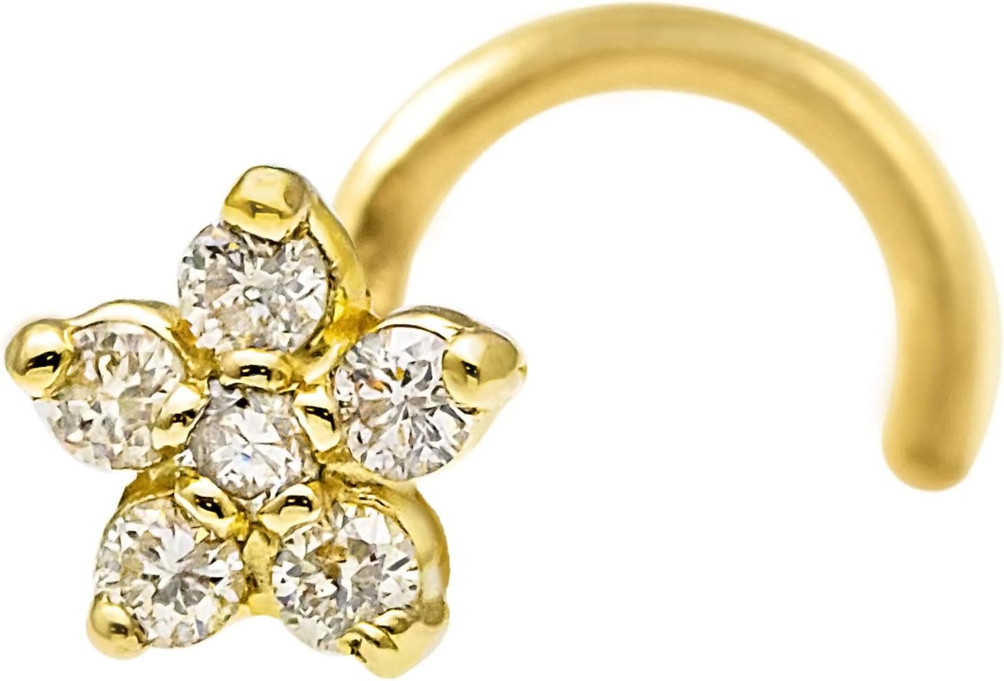 0.05ct Diamond Flower Nose Stud 14K Gold 20G Nose Ring L-shape/Nose Bone/Nose Screw - White Gold/Yellow Gold - Sold per piece