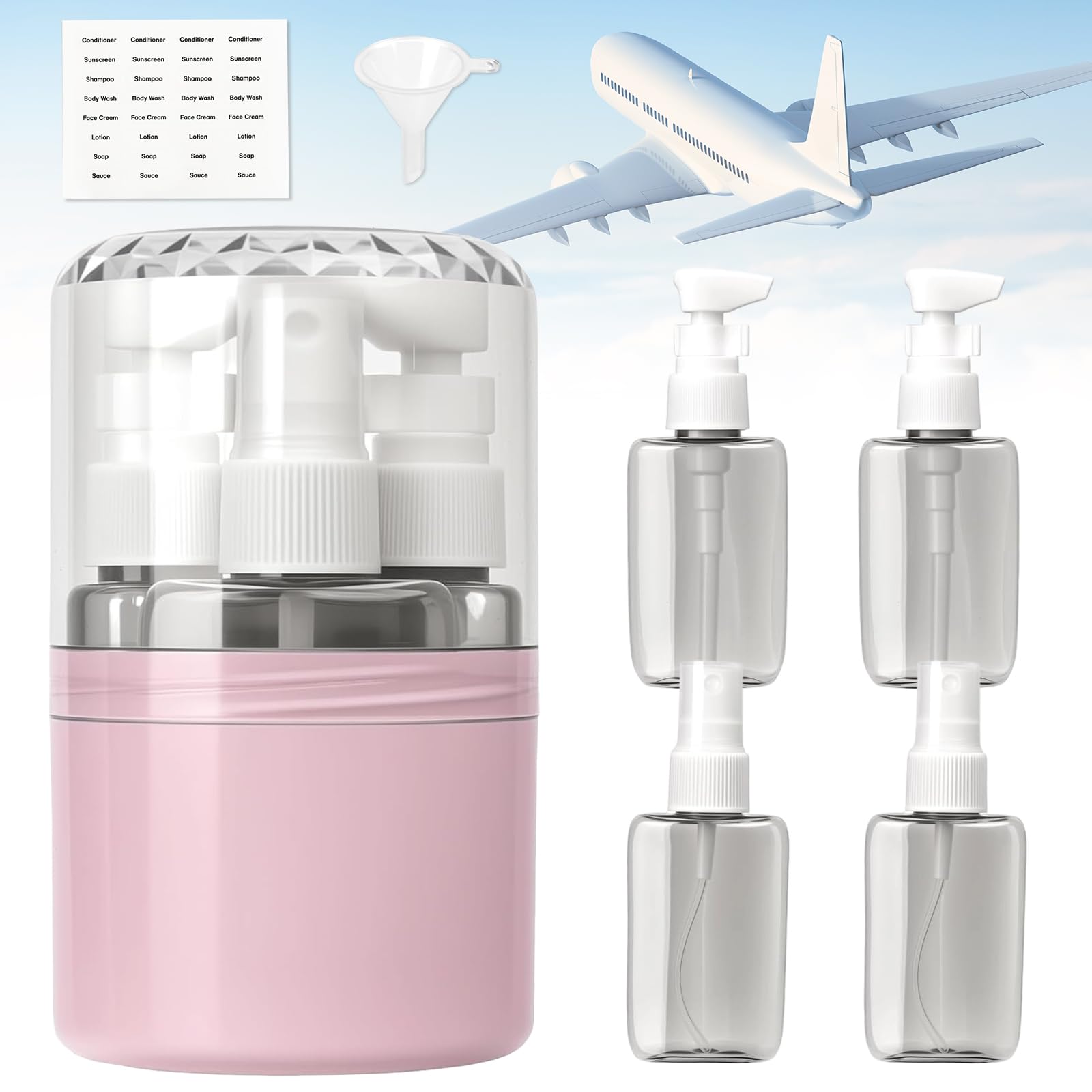 Dispenser da Viaggio 4 in 1, Bottiglia da Viaggio 4 in 1, 4 in 1 Bottiglie da Viaggio da Riempire, Flacone da Viaggio 4 in 1, Set di Flaconi Dispenser da Viaggio 4 in 1 per Shampoo, Lozioni (M2)