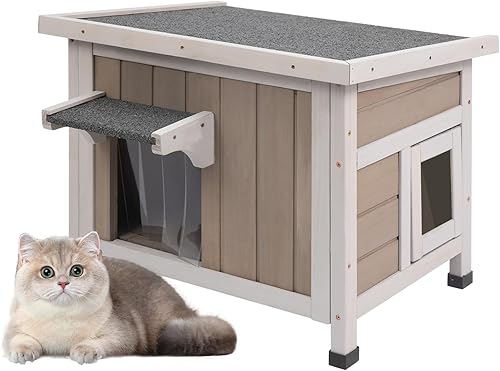Casa para gatos de 57 cm de largo, refugio para gatitos salvajes, recinto para gatos al aire libre resistente a la intemperie con techo de asfalto