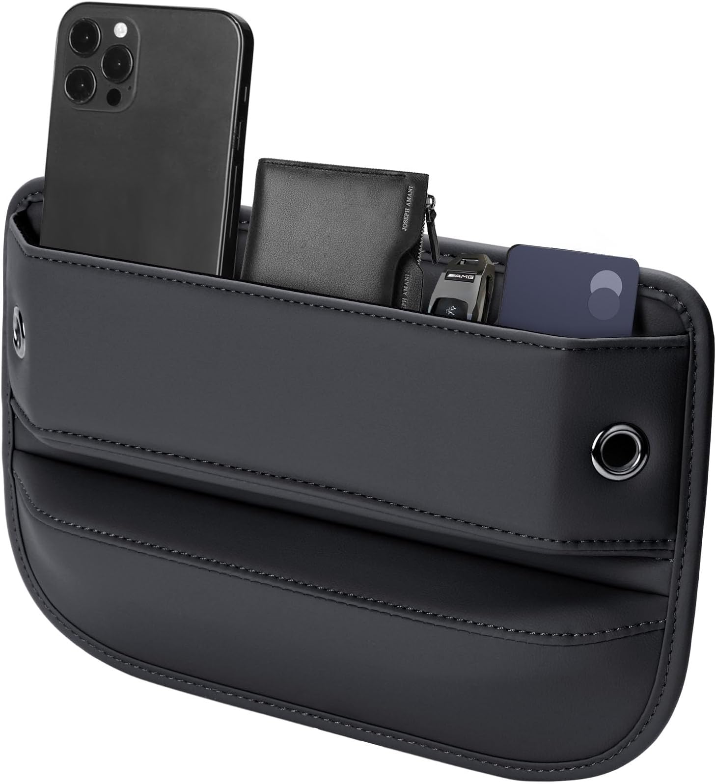 Premium Leather Car Seat Gap Filler Organizer (0.2”-1.2" Gaps), Clever Gifts for Car SUV Truck Owners (Black, 1 Pack)