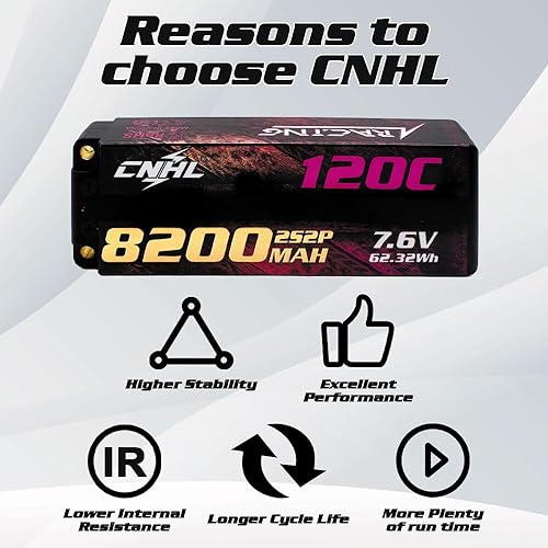 Miniatura 4 de CNHL 2S Lipo Battery 8200mAh Alto Voltaje 120C 7.6V Estuche rígido Batería Lipo con 5.0 Bullet-EC5 Plug para RC Coche Camión Barco Crawler