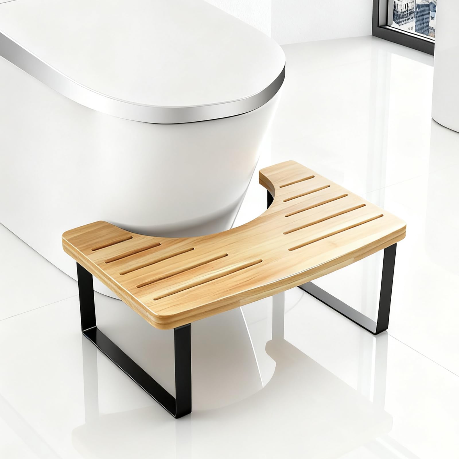 SgaSgabello per WC in legno per adulti, Alza Piedi Antiscivolo per Adulti in Stile Legno Naturale per una Posizione Accovacciata, Antiscivolo Allevia la Stitichezza, 39,97 x 19,98 x 17,01 cm