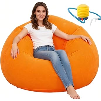 DASIAUTOEM Inflatable Bean Bag Inflatable Chair Sofa with Air Pump Gaming Bean Bag for Gaming Bean Bag Chair for Adults Children Bean Bag for Living Room Children's Room Indoor Outdoor Orange